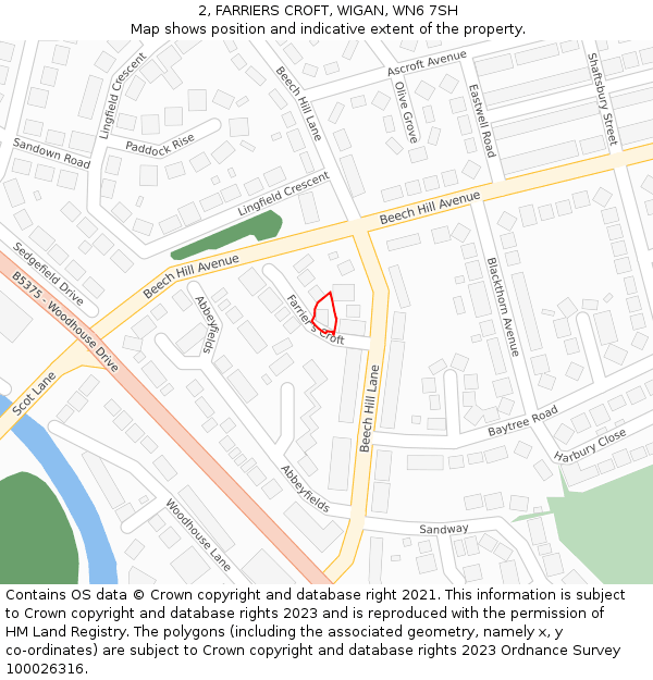 2, FARRIERS CROFT, WIGAN, WN6 7SH: Location map and indicative extent of plot