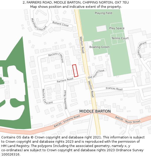 2, FARRIERS ROAD, MIDDLE BARTON, CHIPPING NORTON, OX7 7EU: Location map and indicative extent of plot