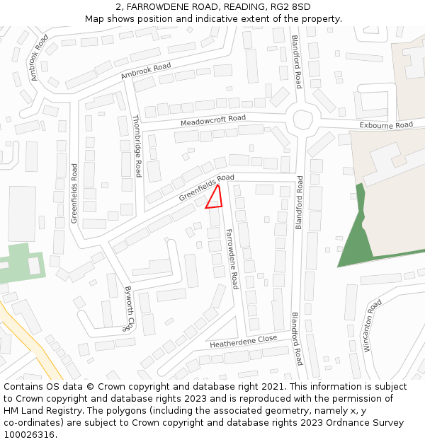 2, FARROWDENE ROAD, READING, RG2 8SD: Location map and indicative extent of plot