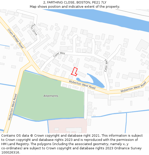 2, FARTHING CLOSE, BOSTON, PE21 7LY: Location map and indicative extent of plot