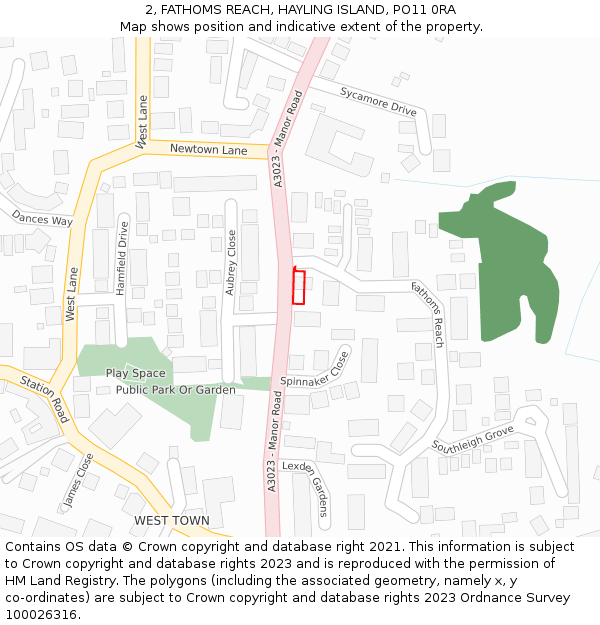 2, FATHOMS REACH, HAYLING ISLAND, PO11 0RA: Location map and indicative extent of plot