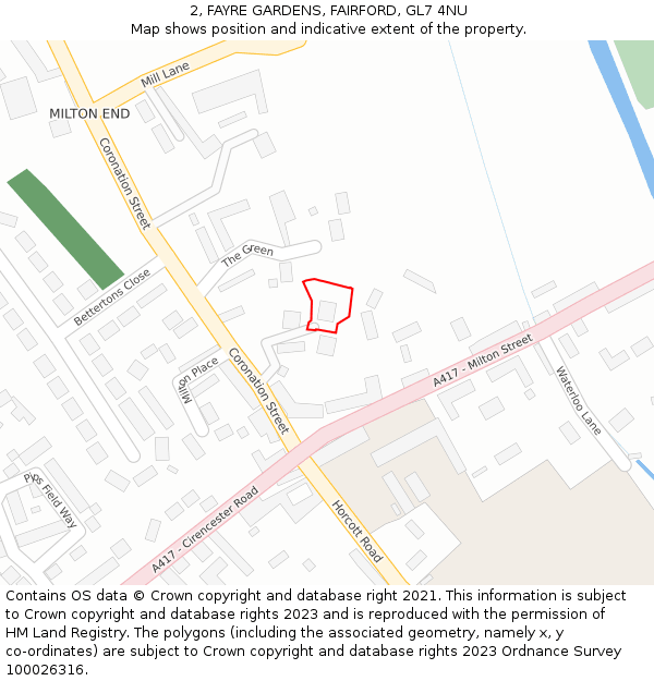 2, FAYRE GARDENS, FAIRFORD, GL7 4NU: Location map and indicative extent of plot