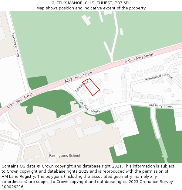 2, FELIX MANOR, CHISLEHURST, BR7 6PL: Location map and indicative extent of plot