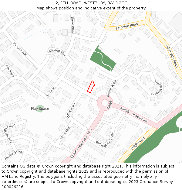 2, FELL ROAD, WESTBURY, BA13 2GG: Location map and indicative extent of plot