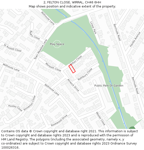 2, FELTON CLOSE, WIRRAL, CH46 6HH: Location map and indicative extent of plot