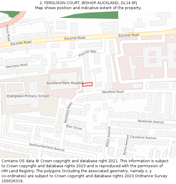2, FERGUSON COURT, BISHOP AUCKLAND, DL14 6FJ: Location map and indicative extent of plot
