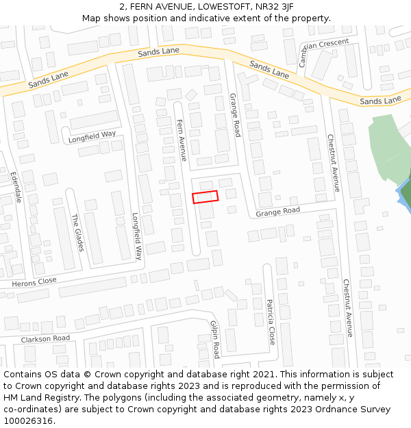 2, FERN AVENUE, LOWESTOFT, NR32 3JF: Location map and indicative extent of plot