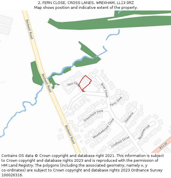 2, FERN CLOSE, CROSS LANES, WREXHAM, LL13 0RZ: Location map and indicative extent of plot
