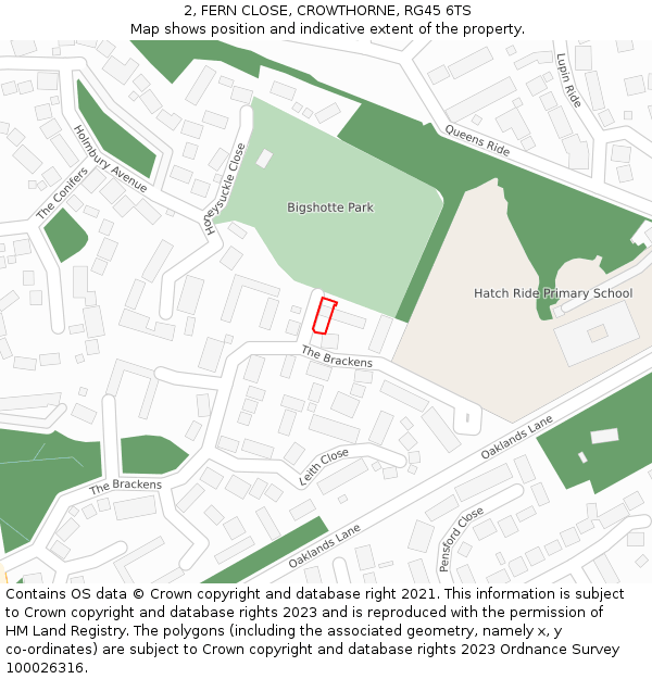 2, FERN CLOSE, CROWTHORNE, RG45 6TS: Location map and indicative extent of plot