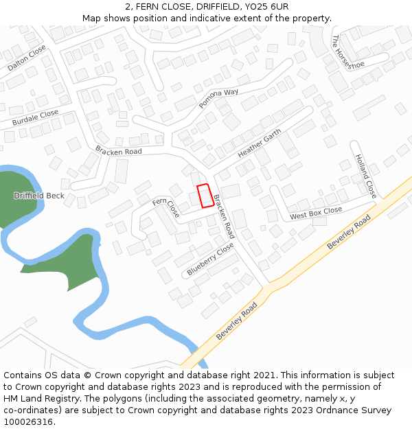2, FERN CLOSE, DRIFFIELD, YO25 6UR: Location map and indicative extent of plot