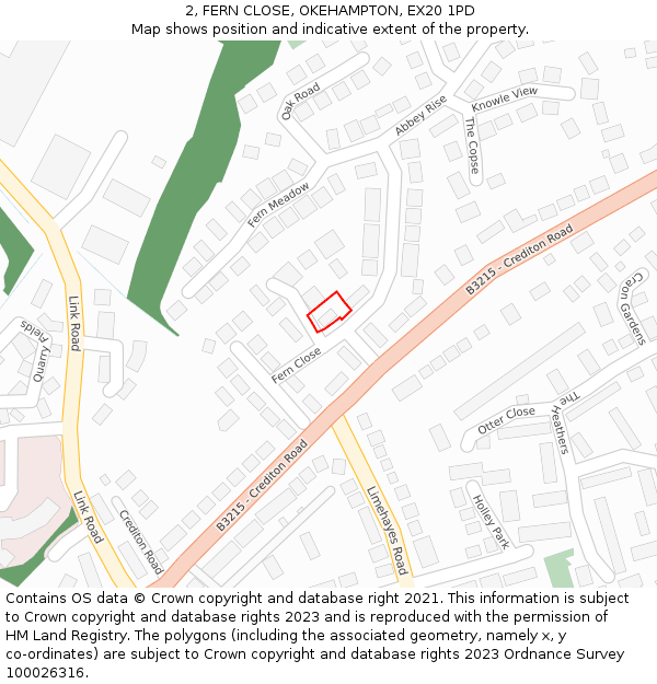 2, FERN CLOSE, OKEHAMPTON, EX20 1PD: Location map and indicative extent of plot