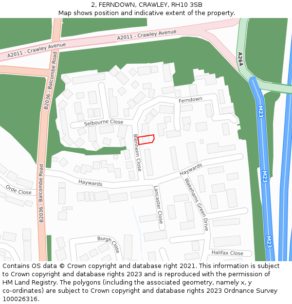 2, FERNDOWN, CRAWLEY, RH10 3SB: Location map and indicative extent of plot