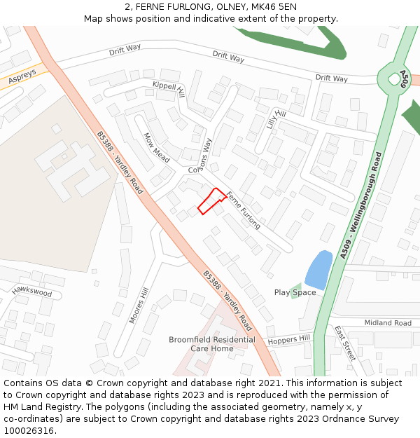 2, FERNE FURLONG, OLNEY, MK46 5EN: Location map and indicative extent of plot