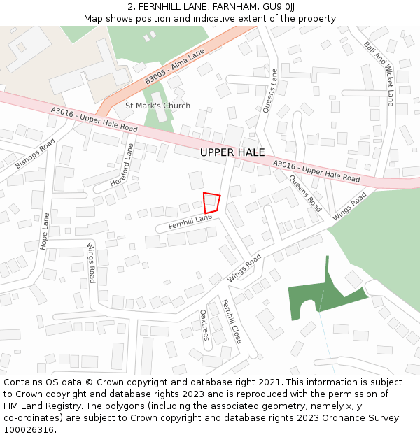 2, FERNHILL LANE, FARNHAM, GU9 0JJ: Location map and indicative extent of plot