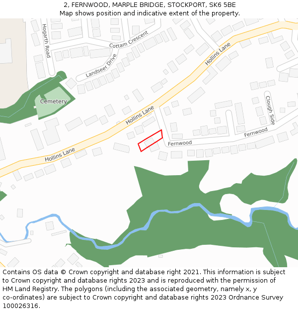2, FERNWOOD, MARPLE BRIDGE, STOCKPORT, SK6 5BE: Location map and indicative extent of plot