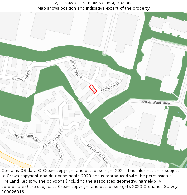 2, FERNWOODS, BIRMINGHAM, B32 3RL: Location map and indicative extent of plot
