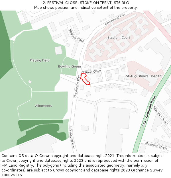 2, FESTIVAL CLOSE, STOKE-ON-TRENT, ST6 3LG: Location map and indicative extent of plot
