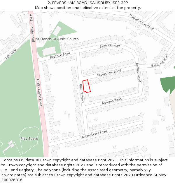 2, FEVERSHAM ROAD, SALISBURY, SP1 3PP: Location map and indicative extent of plot