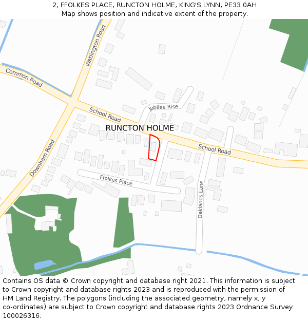 2, FFOLKES PLACE, RUNCTON HOLME, KING'S LYNN, PE33 0AH: Location map and indicative extent of plot