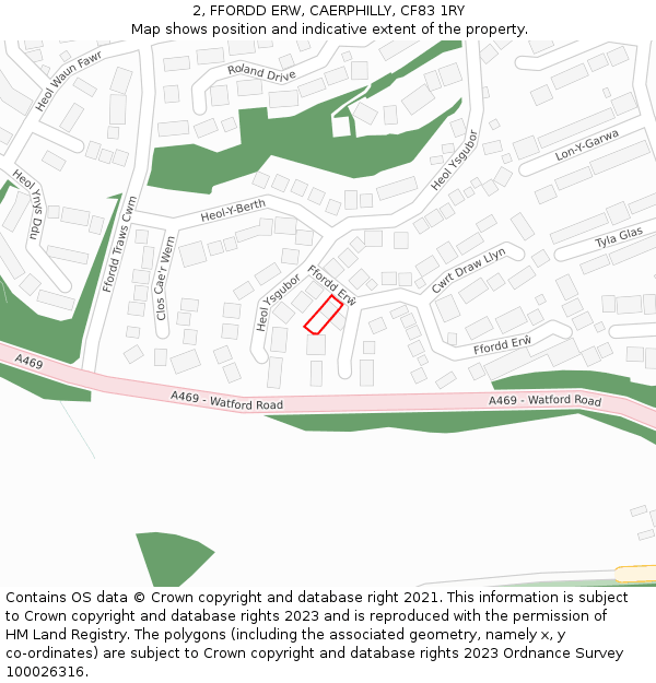 2, FFORDD ERW, CAERPHILLY, CF83 1RY: Location map and indicative extent of plot