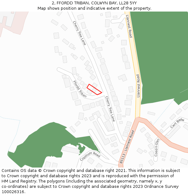 2, FFORDD TRIBAN, COLWYN BAY, LL28 5YY: Location map and indicative extent of plot
