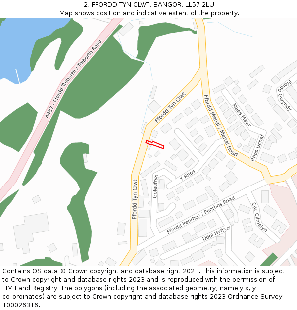 2, FFORDD TYN CLWT, BANGOR, LL57 2LU: Location map and indicative extent of plot