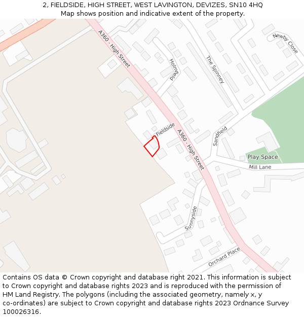 2, FIELDSIDE, HIGH STREET, WEST LAVINGTON, DEVIZES, SN10 4HQ: Location map and indicative extent of plot