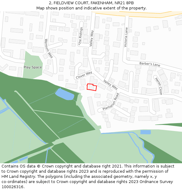 2, FIELDVIEW COURT, FAKENHAM, NR21 8PB: Location map and indicative extent of plot