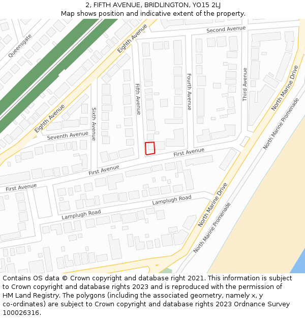 2, FIFTH AVENUE, BRIDLINGTON, YO15 2LJ: Location map and indicative extent of plot
