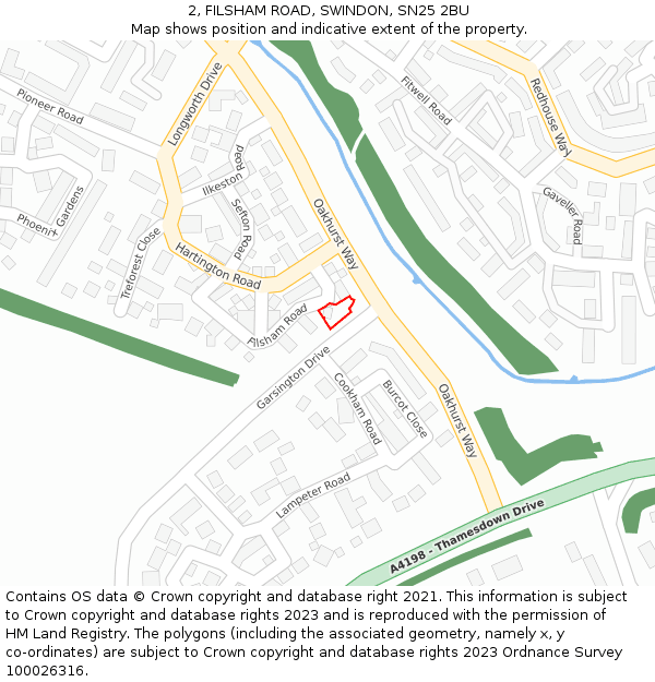 2, FILSHAM ROAD, SWINDON, SN25 2BU: Location map and indicative extent of plot