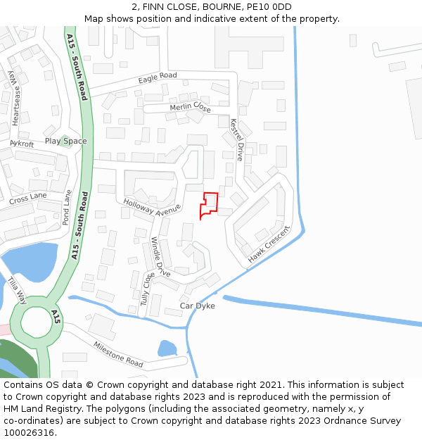 2, FINN CLOSE, BOURNE, PE10 0DD: Location map and indicative extent of plot