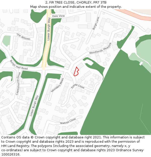 2, FIR TREE CLOSE, CHORLEY, PR7 3TB: Location map and indicative extent of plot