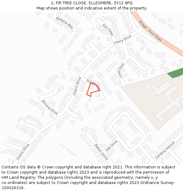 2, FIR TREE CLOSE, ELLESMERE, SY12 9PQ: Location map and indicative extent of plot