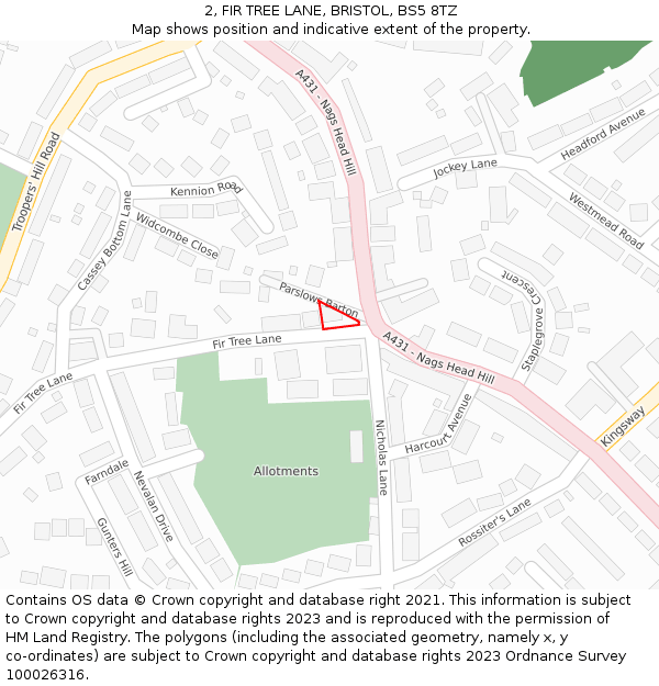 2, FIR TREE LANE, BRISTOL, BS5 8TZ: Location map and indicative extent of plot