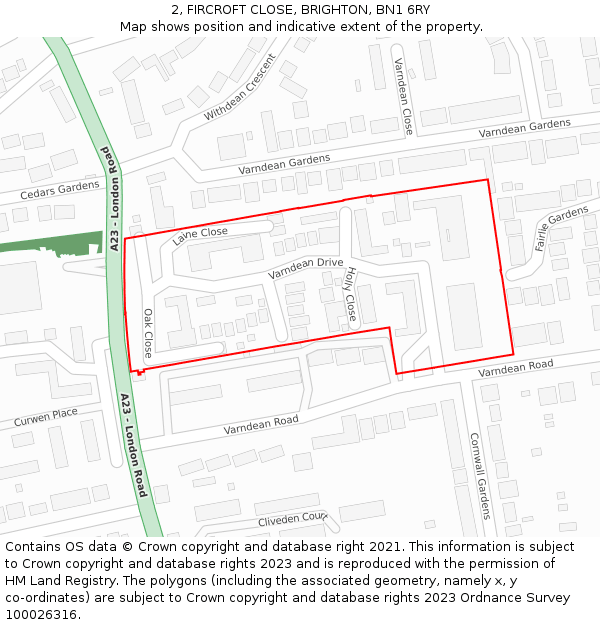 2, FIRCROFT CLOSE, BRIGHTON, BN1 6RY: Location map and indicative extent of plot