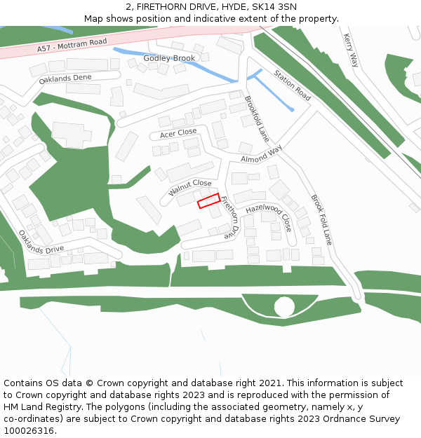 2, FIRETHORN DRIVE, HYDE, SK14 3SN: Location map and indicative extent of plot