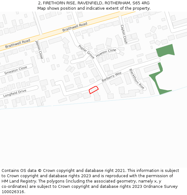 2, FIRETHORN RISE, RAVENFIELD, ROTHERHAM, S65 4RG: Location map and indicative extent of plot