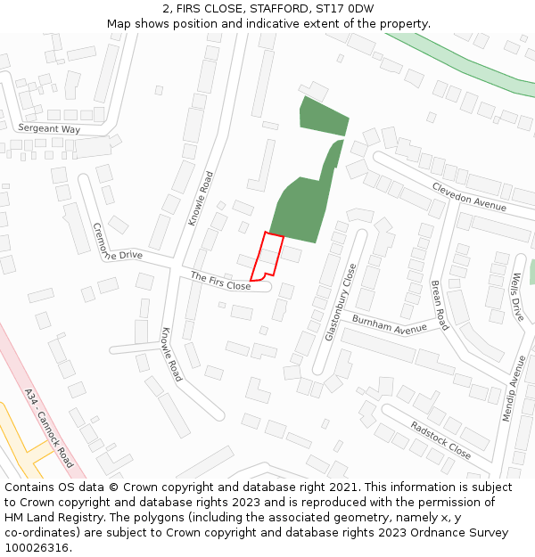 2, FIRS CLOSE, STAFFORD, ST17 0DW: Location map and indicative extent of plot