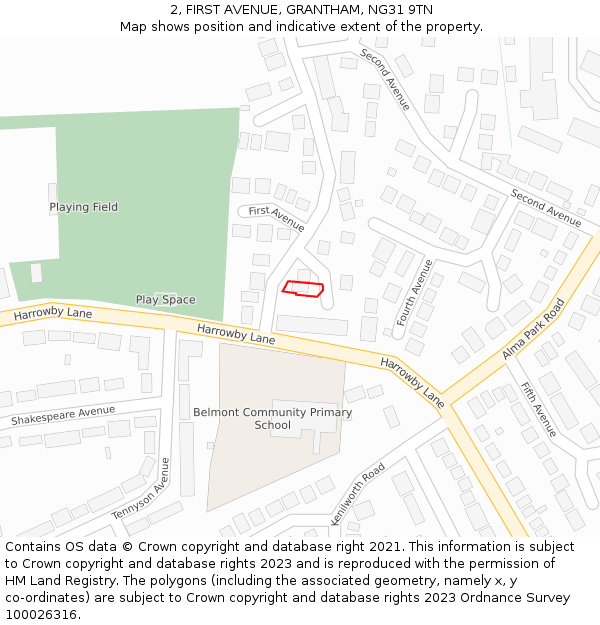 2, FIRST AVENUE, GRANTHAM, NG31 9TN: Location map and indicative extent of plot
