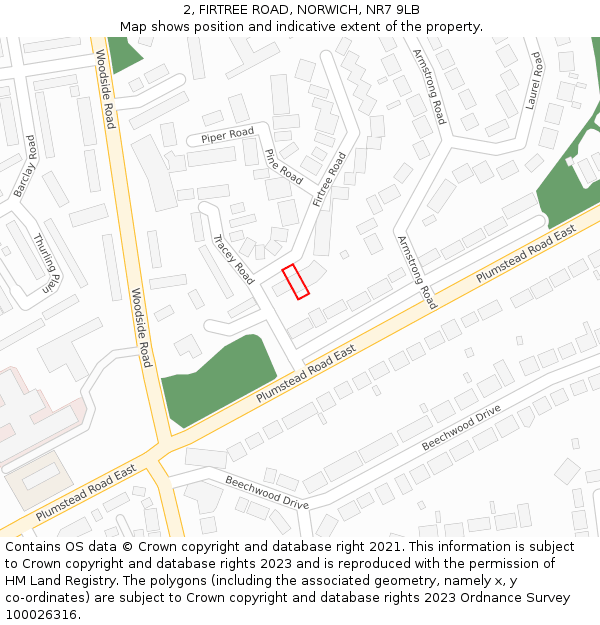 2, FIRTREE ROAD, NORWICH, NR7 9LB: Location map and indicative extent of plot