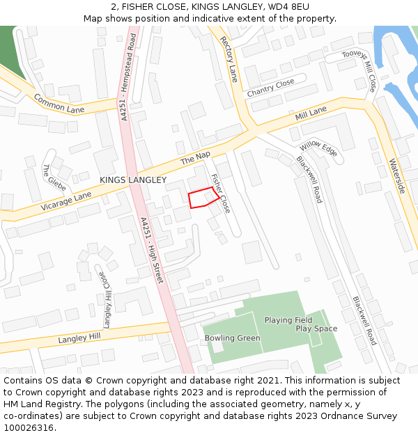 2, FISHER CLOSE, KINGS LANGLEY, WD4 8EU: Location map and indicative extent of plot