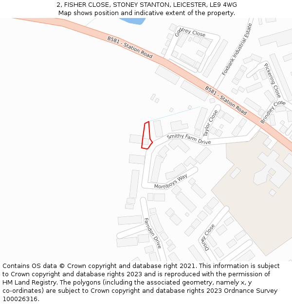 2, FISHER CLOSE, STONEY STANTON, LEICESTER, LE9 4WG: Location map and indicative extent of plot