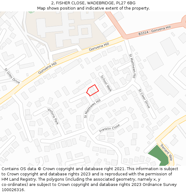 2, FISHER CLOSE, WADEBRIDGE, PL27 6BG: Location map and indicative extent of plot