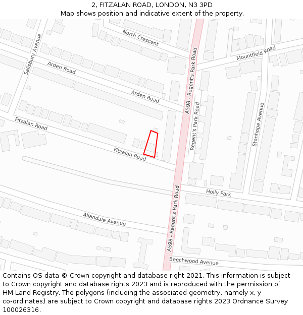 2, FITZALAN ROAD, LONDON, N3 3PD: Location map and indicative extent of plot