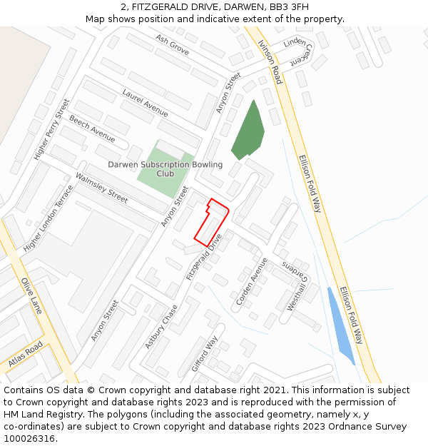 2, FITZGERALD DRIVE, DARWEN, BB3 3FH: Location map and indicative extent of plot