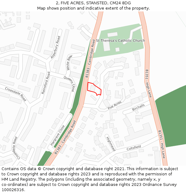 2, FIVE ACRES, STANSTED, CM24 8DG: Location map and indicative extent of plot