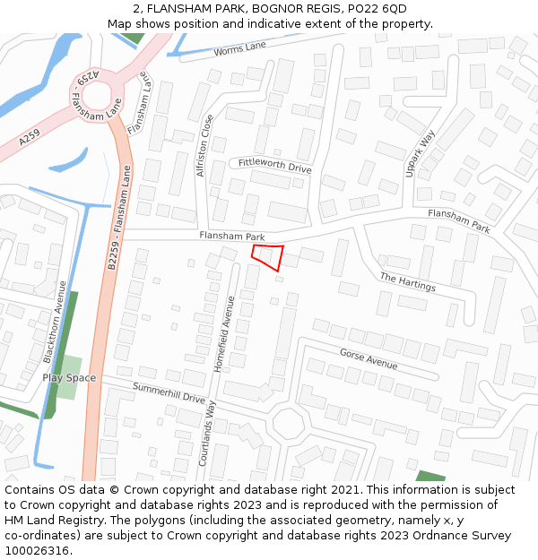 2, FLANSHAM PARK, BOGNOR REGIS, PO22 6QD: Location map and indicative extent of plot