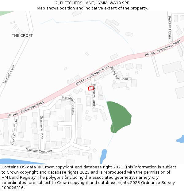 2, FLETCHERS LANE, LYMM, WA13 9PP: Location map and indicative extent of plot