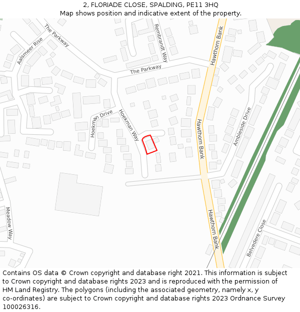 2, FLORIADE CLOSE, SPALDING, PE11 3HQ: Location map and indicative extent of plot