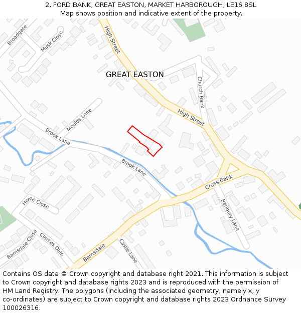 2, FORD BANK, GREAT EASTON, MARKET HARBOROUGH, LE16 8SL: Location map and indicative extent of plot